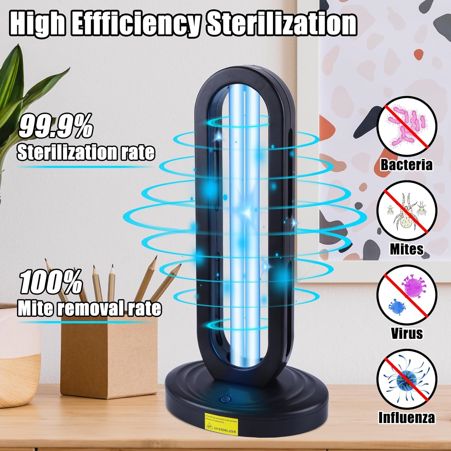 UV Tower Ultraviolet Lamp Small Gemicidal Ultraviolet Lamp Purifier for Whole Room & House, Ozone-Free, Home Disinfection Device with 3-Gear Timer Remote Control