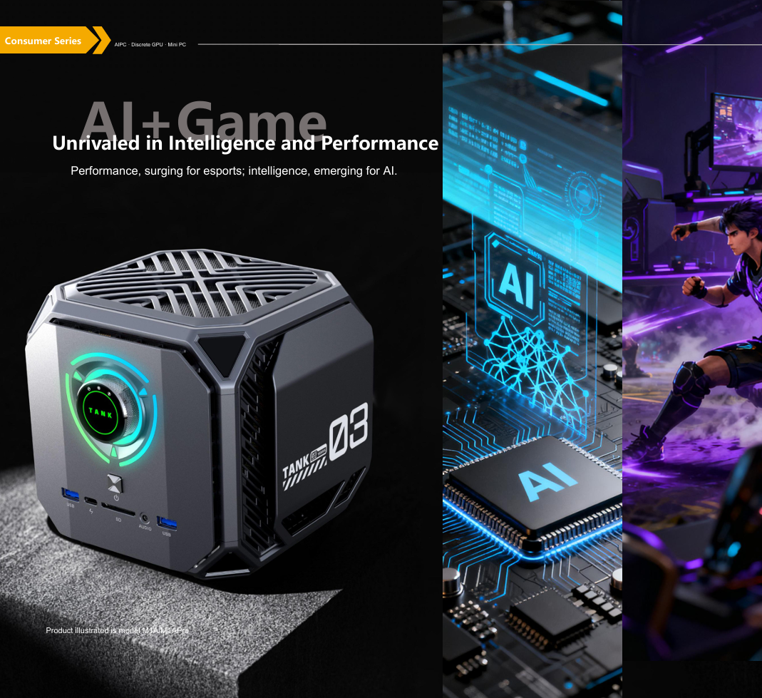 M1A Dedicated Graphics AIPC Mini PC, Triple-Screen Display Support, Quick-Release Design, DIY Upgradable DDR5 RAM & NVMe Storage, Pre-installed Windows 11