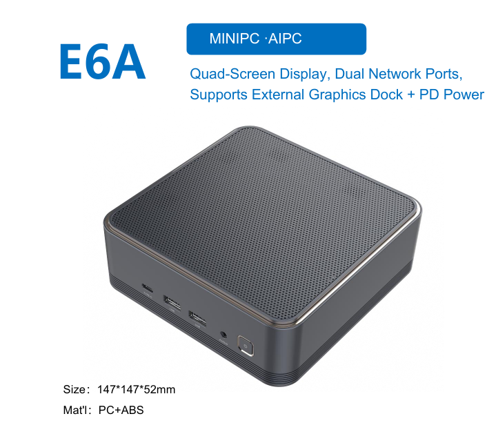 E6A AI Agent Mini PC, Quad-Screen 4K Display, Dual 2.5G Ethernet Ports, Expandable Graphics Dock & USB-C PD Power Delivery, Multi-Gen Intel & AMD AI CPU, Up to 64GB RAM & 4TB NVMe Storage, Windows 11 Linux Mini Desktop