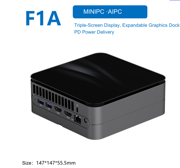 F1A AI Mini PC, Metal & Glass Chassis, Triple 4K Display, Expandable Graphics Dock & PD Power Delivery, Support Intel Meteor Lake/Arrow Lake & AMD Ryzen AI 200/300 Series, Windows11 & Linux Mini Desktop Computer