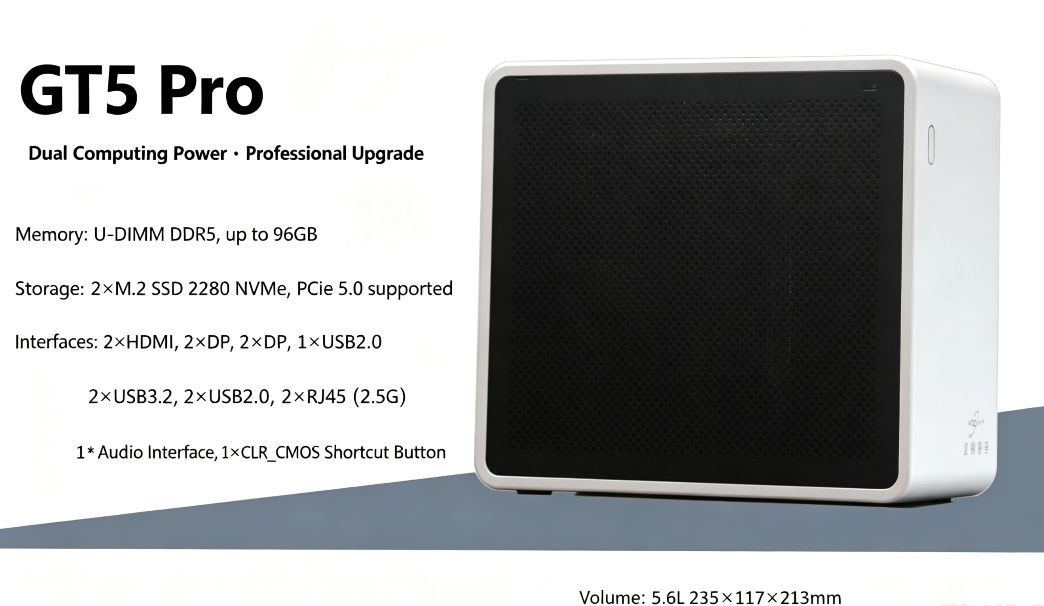 StarMang GT5 Pro Compact AI Edge Workstation, 4.8L/5.6L Small Form Factor Desktop, Intel 12th-14th Gen i3/i5/i7 & AMD Ryzen 7000/9000 Compatible, Dual DDR5 96GB RAM, NVIDIA SFF GPU Support for Local LLM AI Inference, CAD Simulation & Video Generation