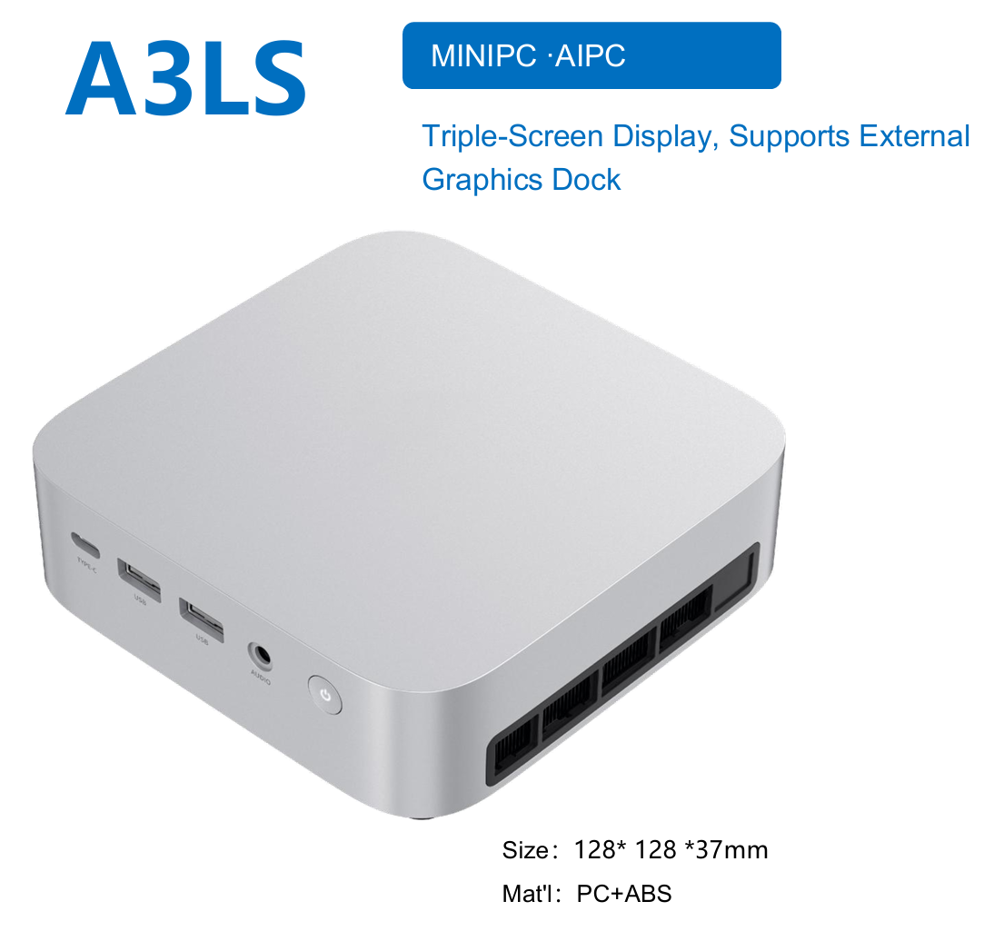 A3LS AI Mini PC, Intel Meteor Lake/Arrow Lake & AMD Ryzen AI Processors, Triple-Screen Display, External Graphics Dock, Up to 64GB RAM, 4TB M.2 NVMe SSD, 2.5G Ethernet, Windows11/Linux Mini Computer
