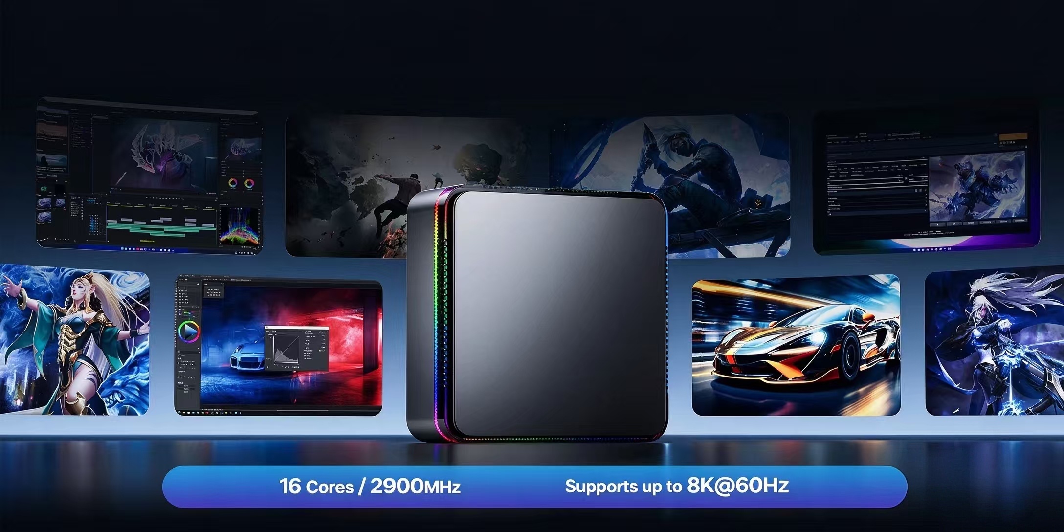 F3A Mini PC AMD Ryzen AI 9 HX 370, 80 TOPS AIPC, 64GB DDR5 1TB PCIe4.0 SSD, 4-Screen 8K@60Hz Display, Dual 2.5G LAN, WiFi6 BT5.2, Windows11 Pro