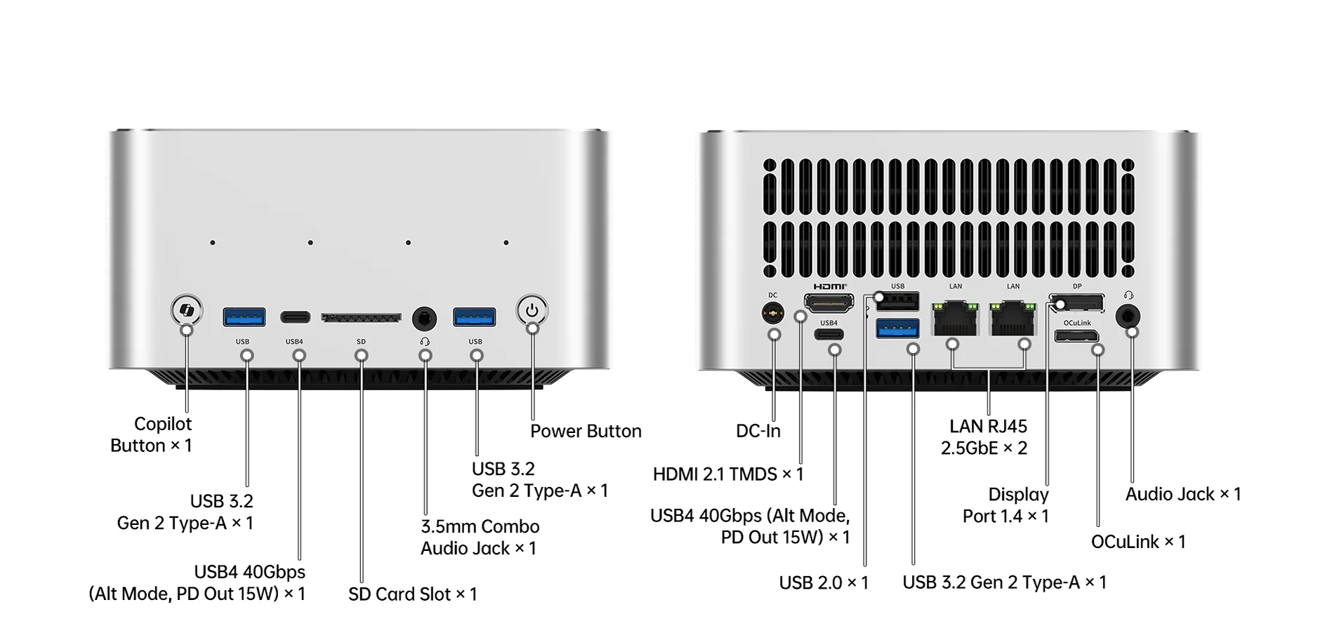 F9A AI Mini Workstation, AMD Ryzen AI Max+ 395, 126 TOPS AI Performance, 128GB LPDDR5X‑8000, Dual M.2 PCIe4.0, OCuLink eGPU, Dual USB4 40Gbps, Dual 2.5G LAN, Windows 11 Pro